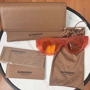 Burberry Tan Clutch and Orange Sunglasses Set